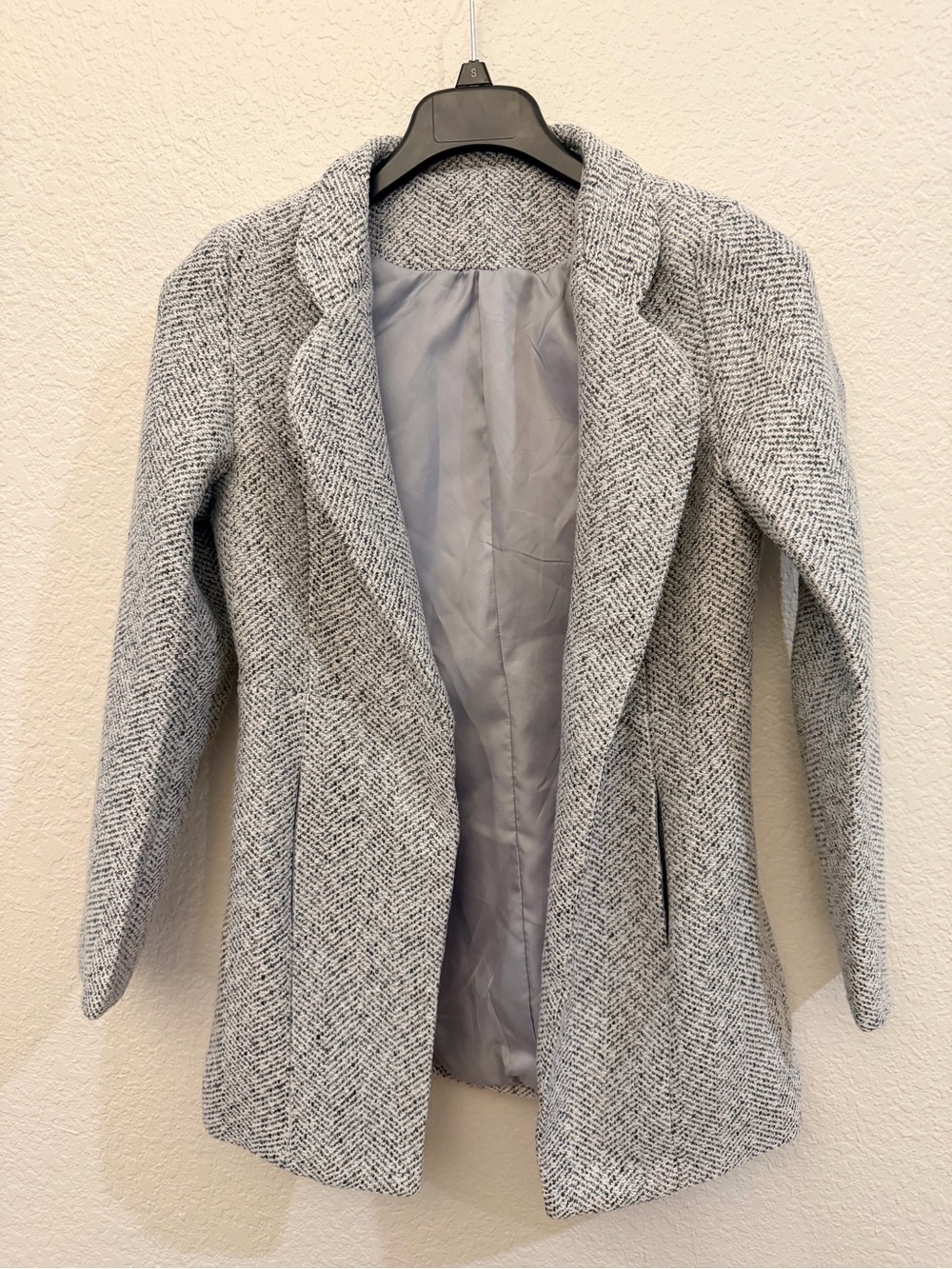 Women's Gray Herringbone Open-Front Coat Jacket